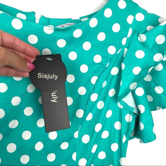 Mint Green Polka Dot Dress Ruffle Sleeves XXL - Picture 10 of 13